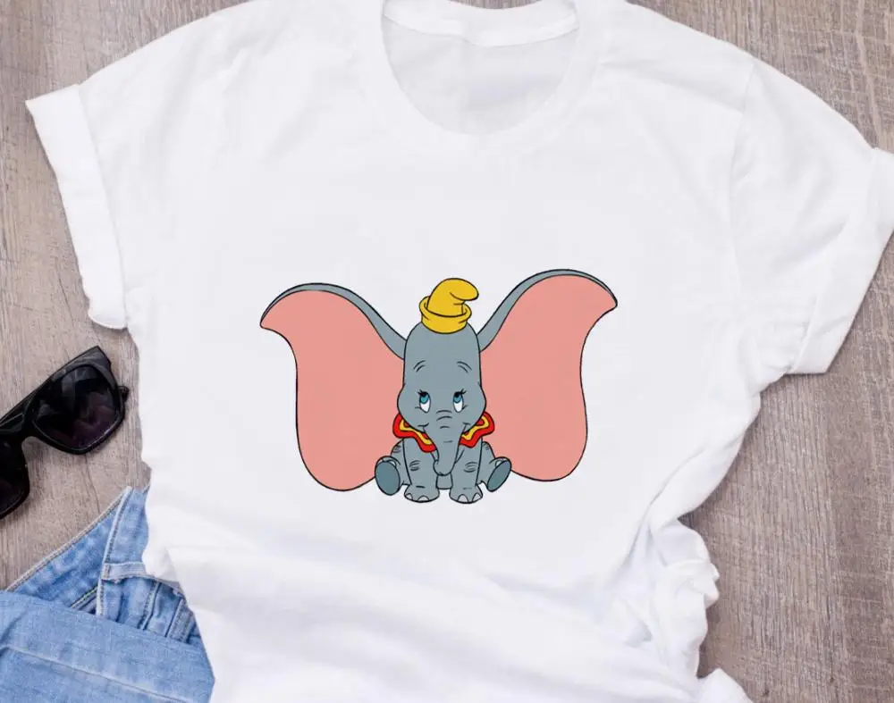 Disneys dumbo летняя модная женская белая футболка с принтом, забавные мультяшные милые узоры белых топов, футболка - Цвет: T-shirt