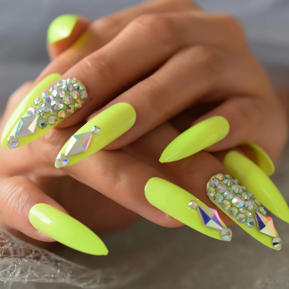 20 top Yellow Nails with Rhinestones ideas in 2024