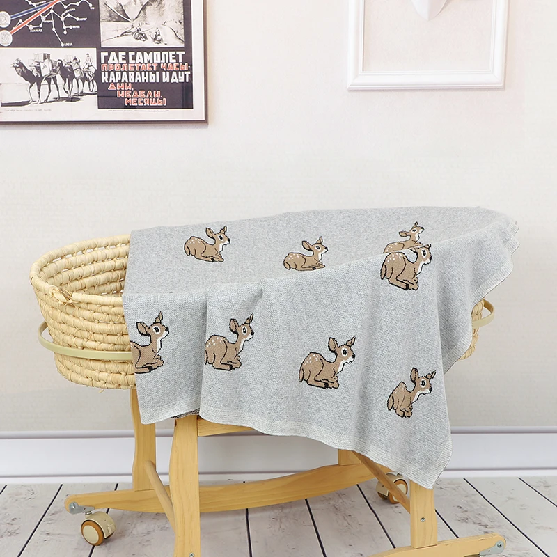 Baby Blanket Super Soft Newborn Girl Stroller Wrap Swaddle Cotton Knitted Toddler Infant Boy Crib Quilts Cute Sika Deer 100*80CM