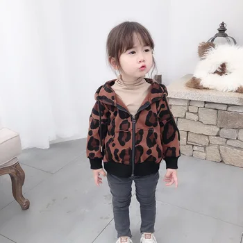 

2019 Fashion Autumn Winter Children Clothes Toddler Girls Hooded Jacket Outerwear Kids Boy Print Leopard Coat Cardigan For Girls