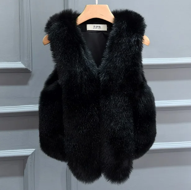Furry Autumn Winter Faux Fur Vest Waistcoat For Women Furry Sleeveless Furry Fur Vest Synthetic Fur Fabric Gilet XL742