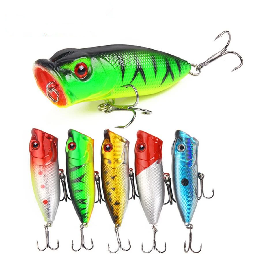 1 Pcs Fishing Lures 65mm/10g5 Topwater Popper Bait 5 Color Hard Bait Artificial Wobblers Plastic Fishing Tackle with 6# Hooks
