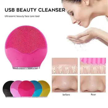 

Ultrasonic Vibration Electric Facial Cleansing Brush Silicone Sonic Face Cleansing Brush Blackhead Remover Cleaner Rechargeable
