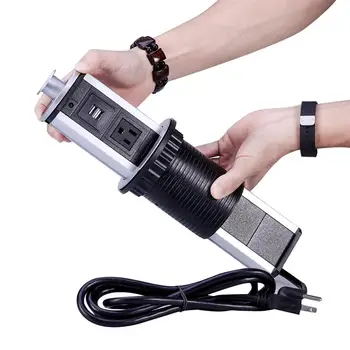 

Safe Power Socket Outlet Electrical Data Center Pull Pop Up Power Outlet Tabletop Worktop Power Socket 4 Plugs And 2 USB Ports