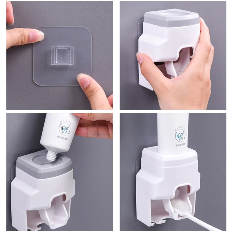 Toothbrush Holder Set Toothpaste Dispenser Wall Mount Stand Bathroom Accessories Set Rolling Automatic Squeezer Family Hygienic toothpaste squeezer toothbrush holder toothpaste dispenser