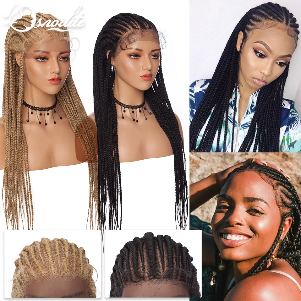 S-noilite 30inch Braided Wigs Synthetic Ombre Box Braided Hair Wigs 11X4 Lace Front Hair Wigs With Baby Hair For Black Women