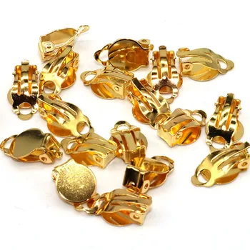 

50pcs with Loop Clasp Flat Pad Round Base Clip on Earring Findings Rhodium Gold Silver Color for Diy Earring Making Accessories