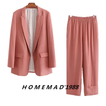 

Suit female 2020 spring and autumn new solid color small jacket high waist pants two-piece temperament wild thin women's clothes