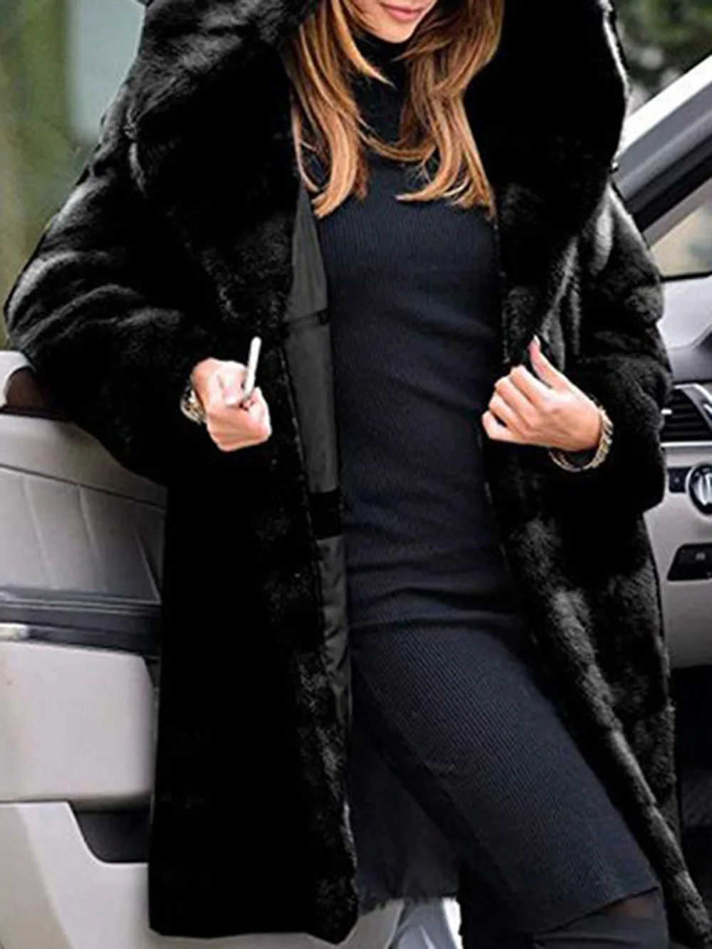 Женское пальто, кожаная куртка, длинный параграф, одноцветное, Свободное пальто с капюшоном, искусственный мех, бархат, зимняя теплая куртка, размер S-5XL