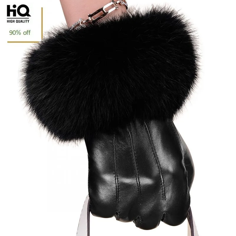 

2020 High Quality Womens Gloves Luxury Fur Black Short Gloves Fashion Solid Motorcycle Gloves Elegant Luva Feminina Inverno