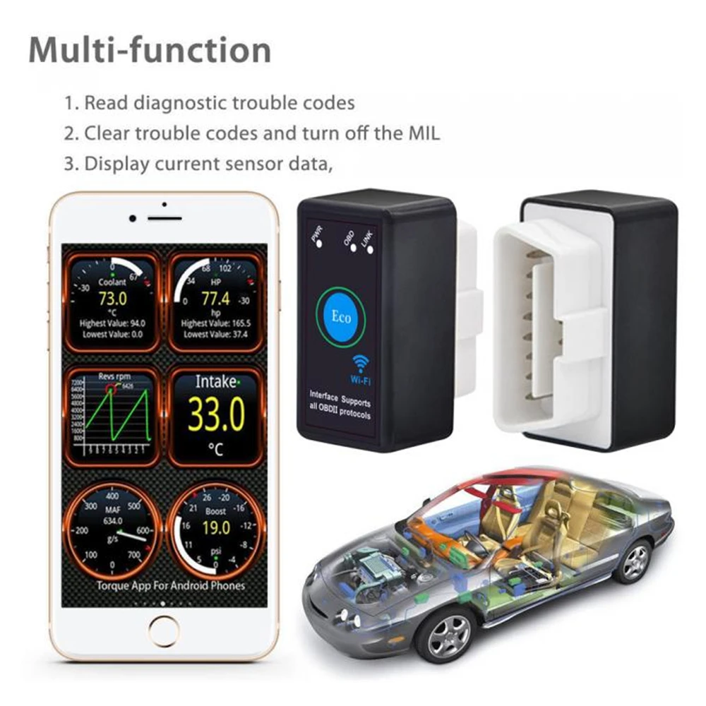 ELM327 OBDII OBD2 WiFi PIC18F25K80 чип Автомобильный диагностический беспроводной сканер инструмент elm 327 V1.5 сканер кода для iOS и Android