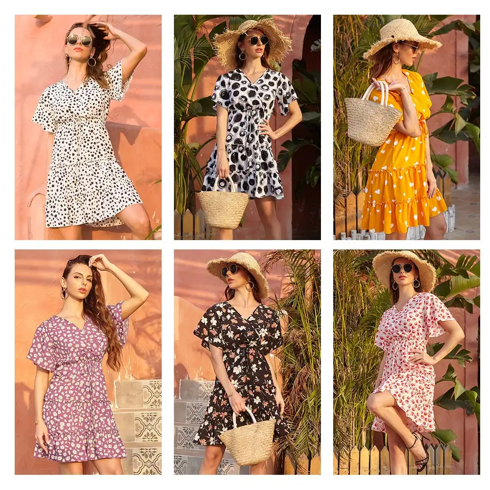 Женское винтажное платье с цветочным принтом трапециевидная юбка в стиле бохо V