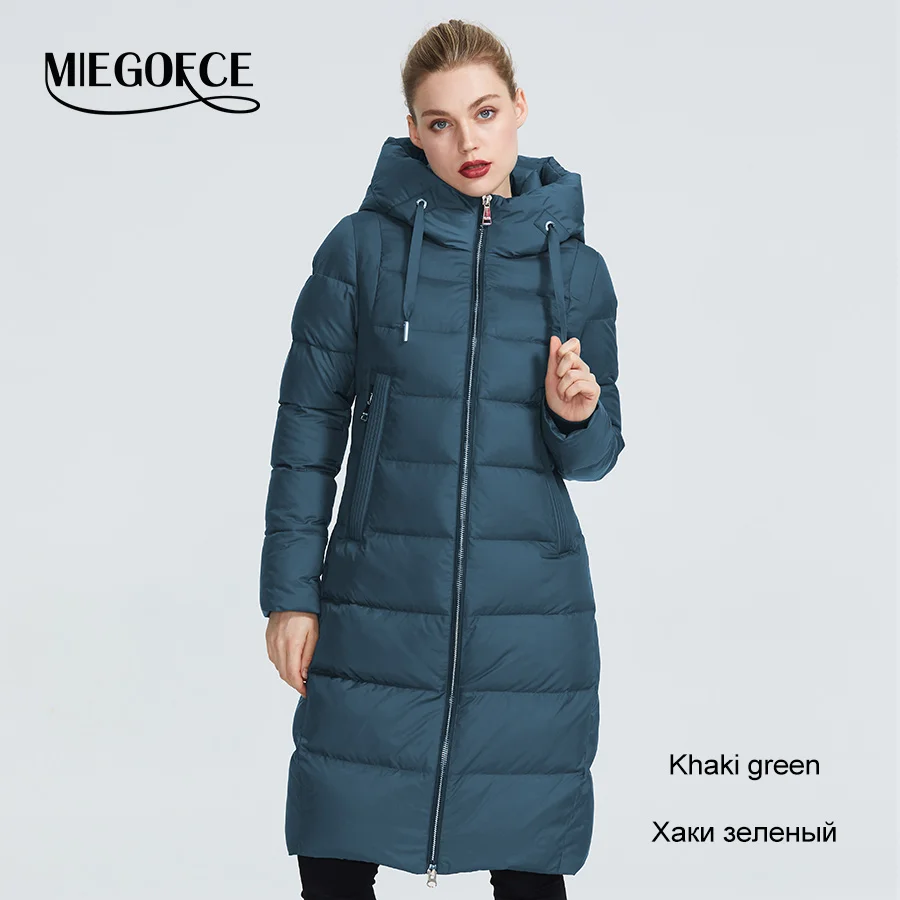 707 Khaki Green MIEGOFCE Новая зимняя женская коллекция курток пальто женское зимнее длина ниже колен теплое пальто с капюшоном европейский и американский стиль защищает от ветра и холода сохраняя тепло внутри - Цвет: 707 Khaki Green