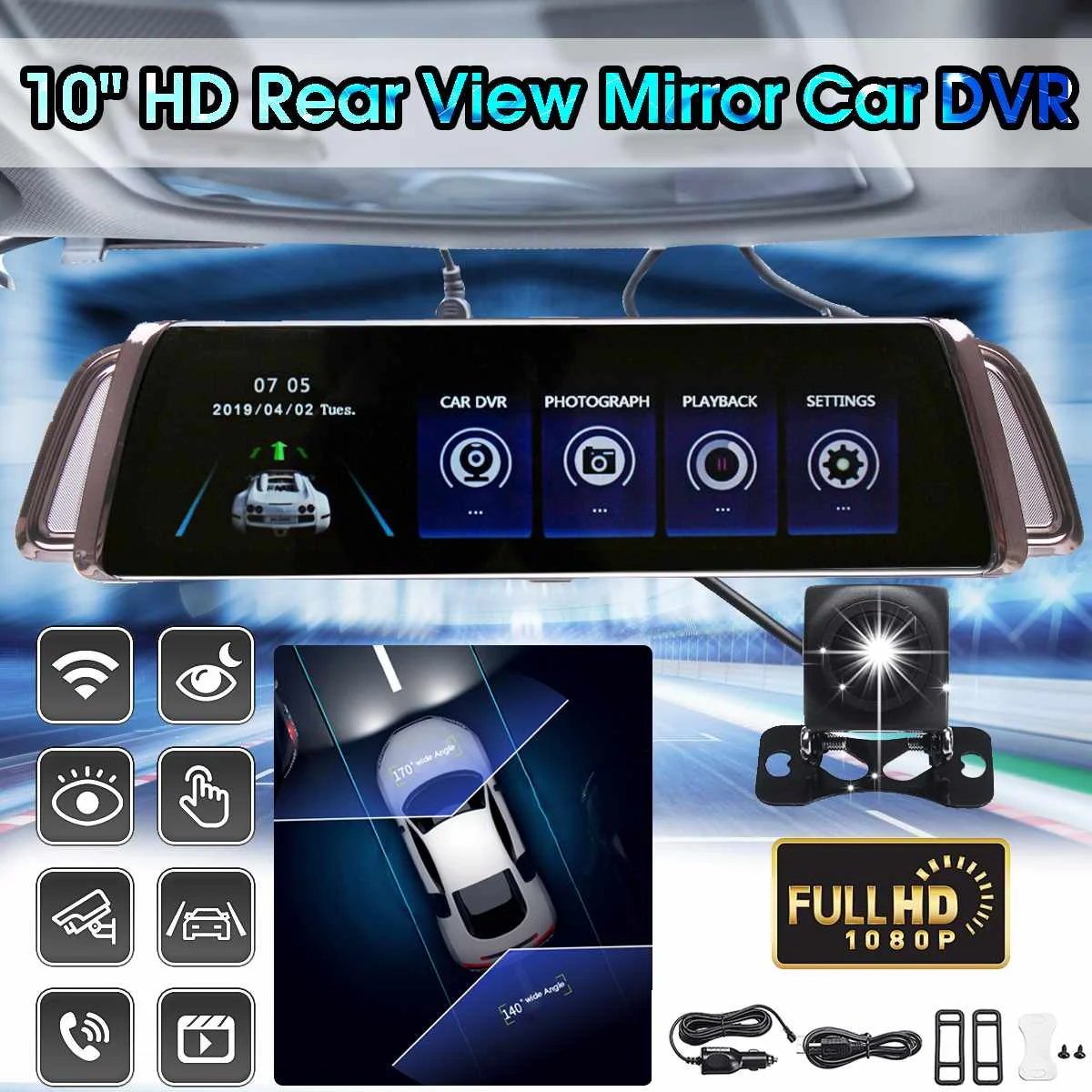 10 дюймов 1080P ips полный сенсорный экран Автомобильный видеорегистратор зеркало заднего вида Автомобильный видеорегистратор Full HD Автомобильный видеорегистратор с двумя объективами