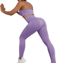 Conjunto de roupa de treino com duas peças, moda esportiva feminina, para academia e fitness, sutiã com cintura alta e leggings, roupa esportiva sexy