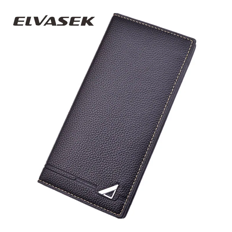

ELVASEK 2019 Three fold wallet Delicate and lightweight long wallet pu leather man wallet Metal triangle decoration two colors