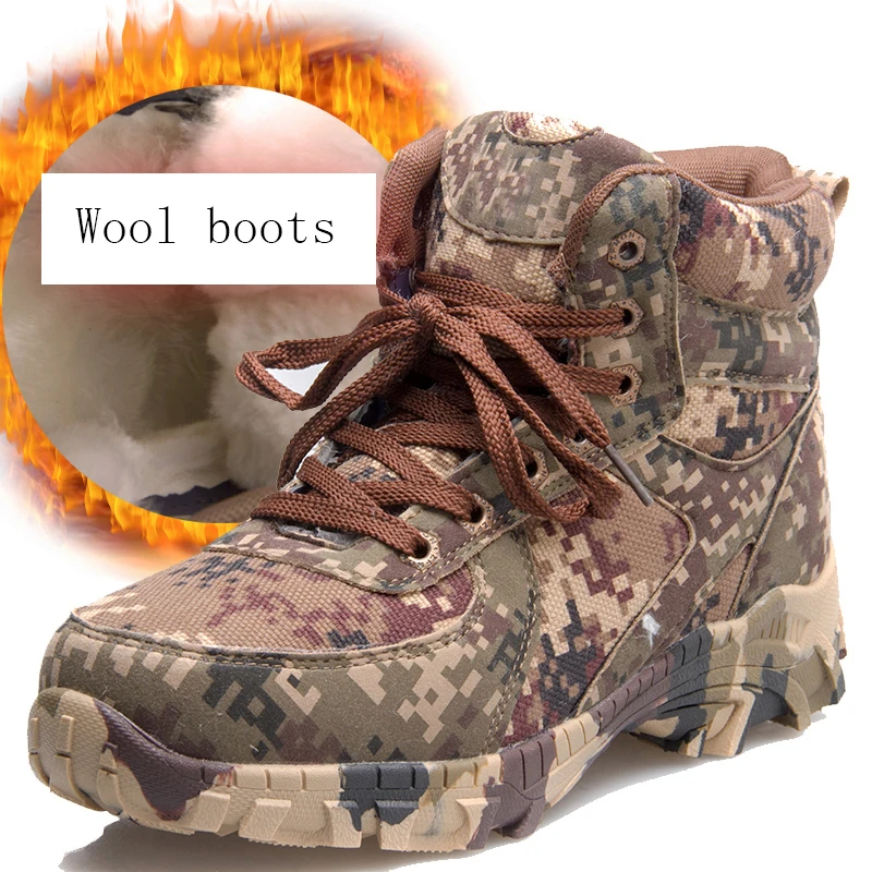 Military Winter Boots Men Wool Liner Camouflage Bot Combat Shoes Warm Cotton |