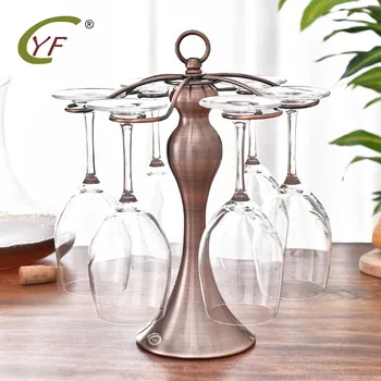 

Hanging Wine Glass Holder Bronze Color Metal Luxury Stemware Storage Rack Glass Display Holder Drying Rack Stand with 6 Hooks