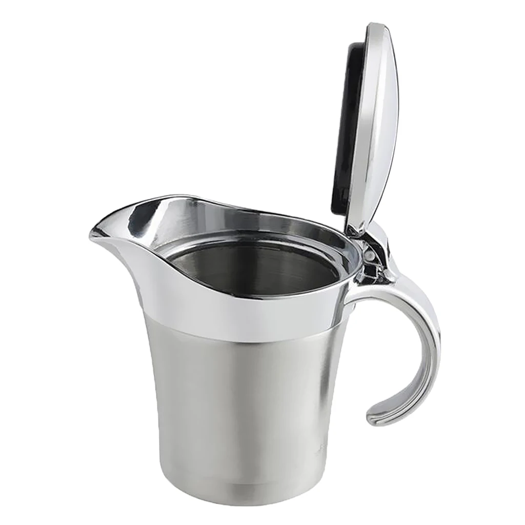 Double Wall Insulated Stainless Steel Gravy Boat and Sauce Jug with Hinged Lid, 450ml Capacity, Milk Jug