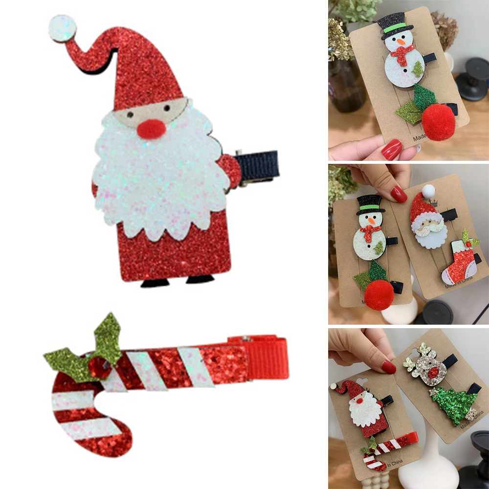 

2pcs/set Cute Christmas Hair Clip Shiny Santa Claus Hairpin Baby Girl Headdress Christmas Party Decor Girl Hair Accessories