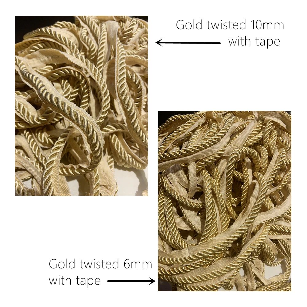 Quality Gold Rope Sofa Chair Pillow Embroidery Thread Core Three Strands Decorative Accessories 6/10 mm Diameter Sell by 5m/bale