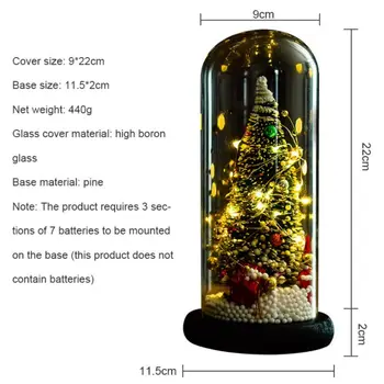 

Christmas Tree In Glass Dome With LED String Light Battery Operated Xmas Festive Indoor Room Ornaments New