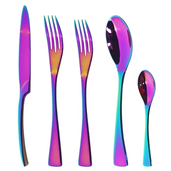 

5Pcs Colorful Cutlery Set 18/10 Stainless Steel Dinnerware Set Western Knife Dessert Fork Spoon Tableware Kitchen Silverware Set