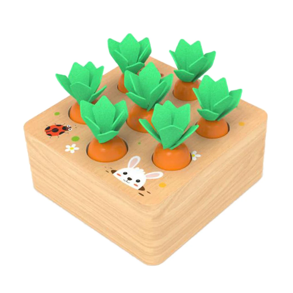 Wooden Shape Size Sorting Toy for Kids Babies Carrots Stacking Board Develop Fine Motor Skills & Logic