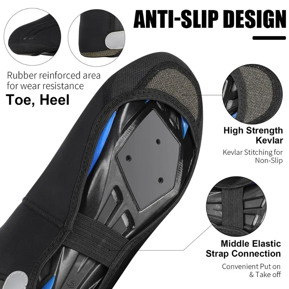 Winter Warm Cycling Shoe Covers MTB Road Bike Boot Covers Reflective Windproof Overshoes Toe Warmer Protector Men Neoprene Black