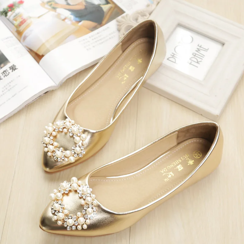 

Single Women Spring and Autumn New Water Drill Shallow mouth 31-34 Small Silver Gold 41-44 Large Code Flat Fashion Women's shoes