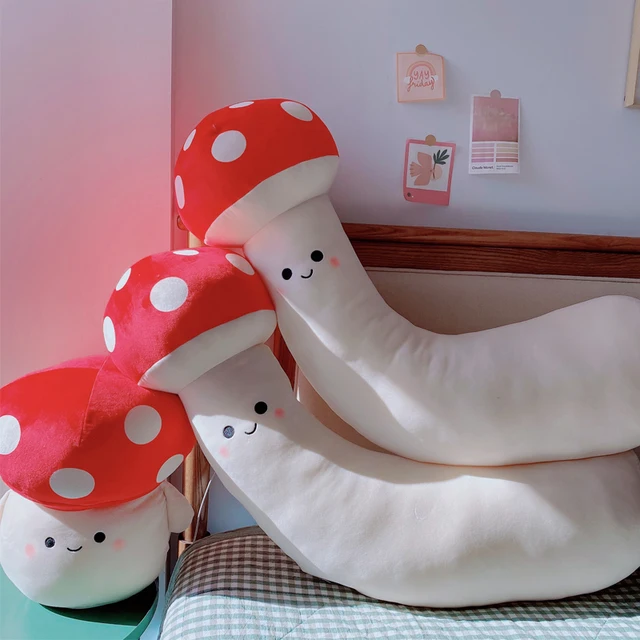 90cm Cute Red Mushroom Pillow Stuffed Plant Kawaii Long Plush Toy Back Cushion Girly Room Decor Hug Plushies Child Girl 1