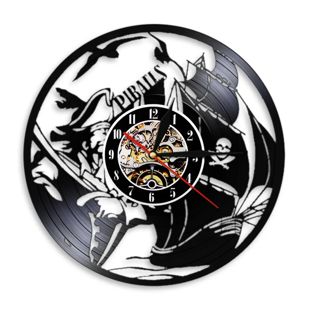 Пиратский корабль Виниловая пластинка настенные часы домашний декор морской корабль парусная лодка на стену художественные декоративные часы подарок для моряка капитана