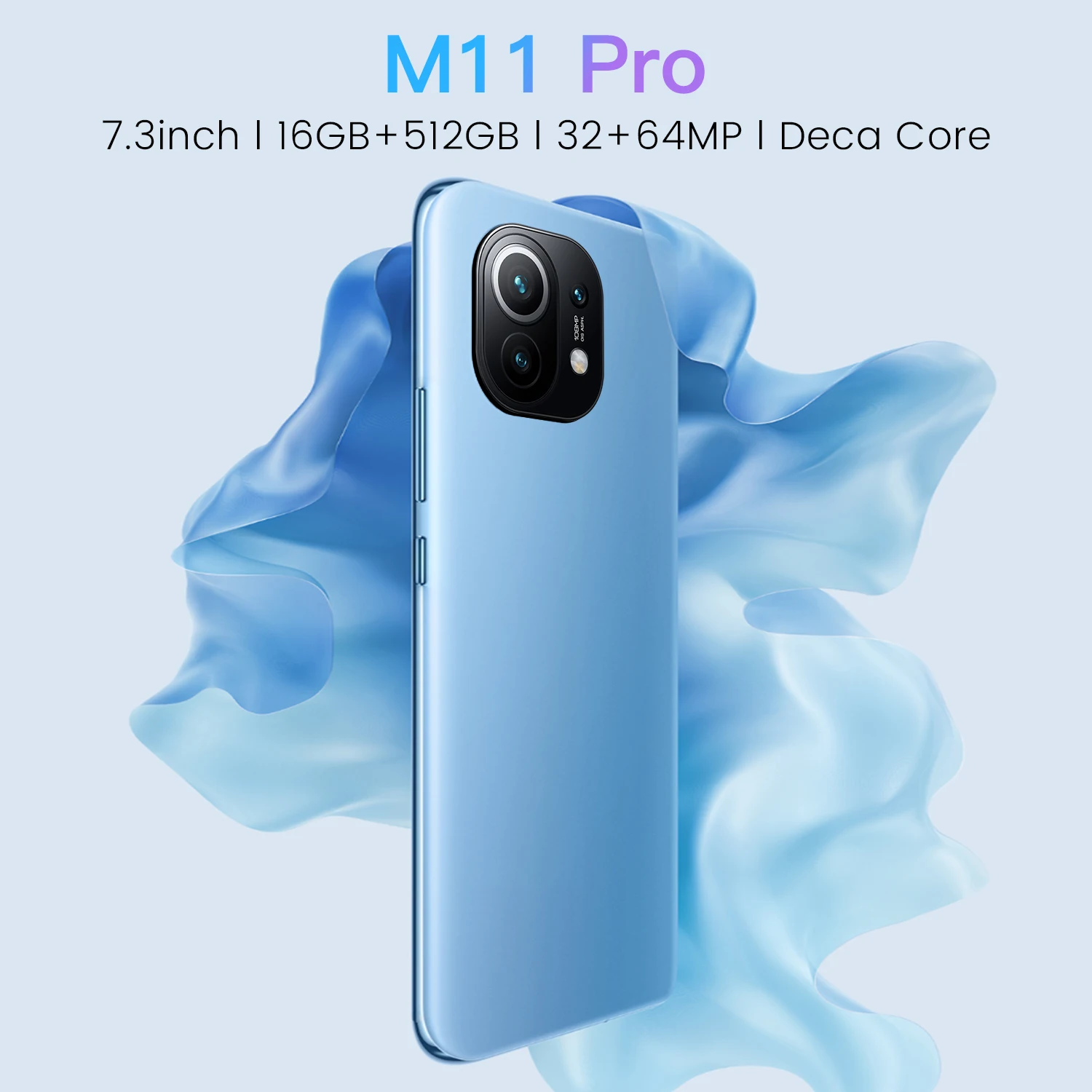 Global Version Smartphone Xiao M11 Pro Deca Core 16G+512G 5G Network Face ID 7.3Inch HD Screen Fingerprint ID Mobile Phone