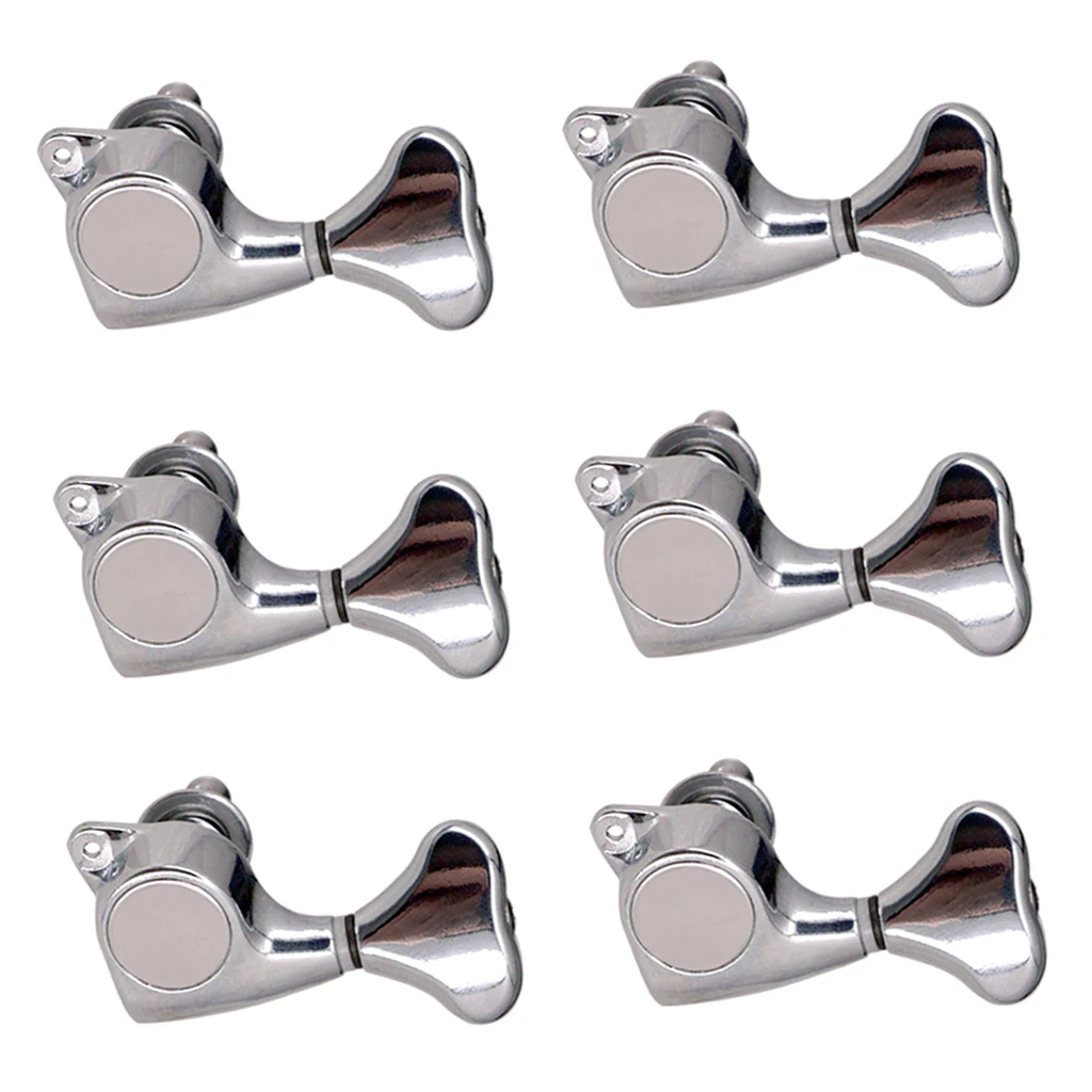 Fishtail Handle Machine Heads Knob Guitar String Tuning Peg 6L Silver 1:21