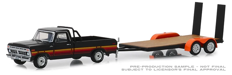 Зеленый свет 1: 64 1977 Ford F-100 и свободный ход прицеп Игрушечная машина из сплава игрушки для детей литой модельный автомобиль подарок на день рождения