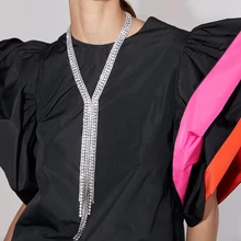 Новая мода полный горный хрусталь воротник свадебное ожерелье для женщин блестящее длинное кистовое ожерелье кристалл серебро ювелирные изделия Рождество