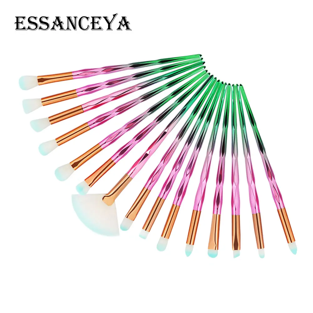 ESSANCEYA 10/15 шт алмазные Косметические кисти для макияжа Фонд вентилятор косметическая пудра для бровей губ кисть для теней для век макияж кисти набор инструментов - Handle Color: 15pcs