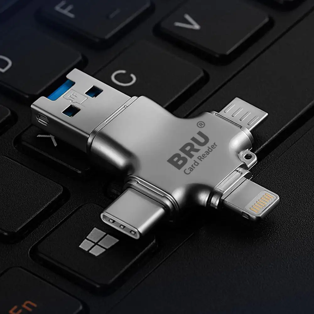 Bru 4In1 Usb Otg Pen Drive Usb Flash Drive 3.0 For Iphone Ipad Android Type-c Smart Phone Tablet PC