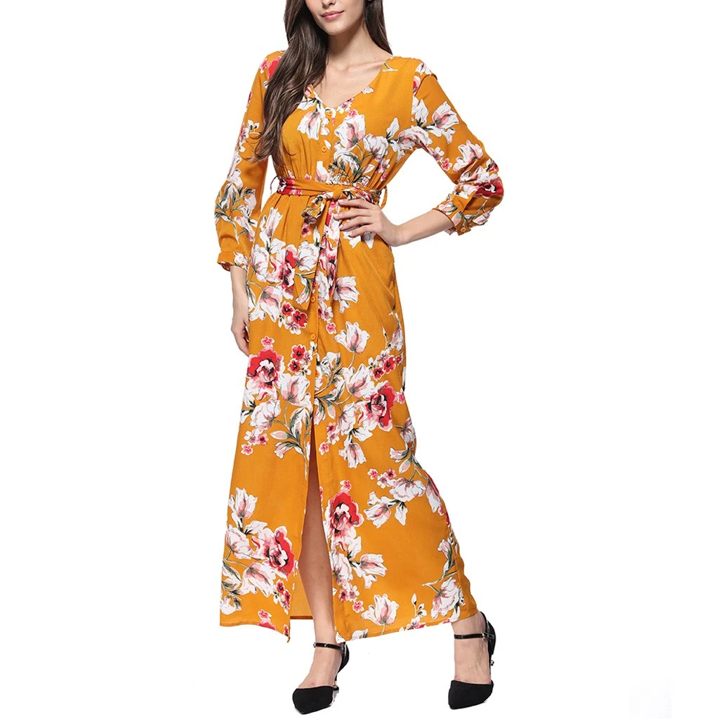 Loose Dresses Long Sleeve Winter Bohemian Beach Women Floral Print  Runway Dress Autumn Party Night Sundress Vestidos 822