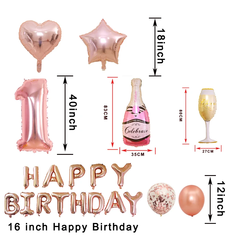 Custom Age Cheers 18 21 30 40 50 60th Birthday Party Decorations Adult Rose Gold Happy Birthday Balloons Set Supplies