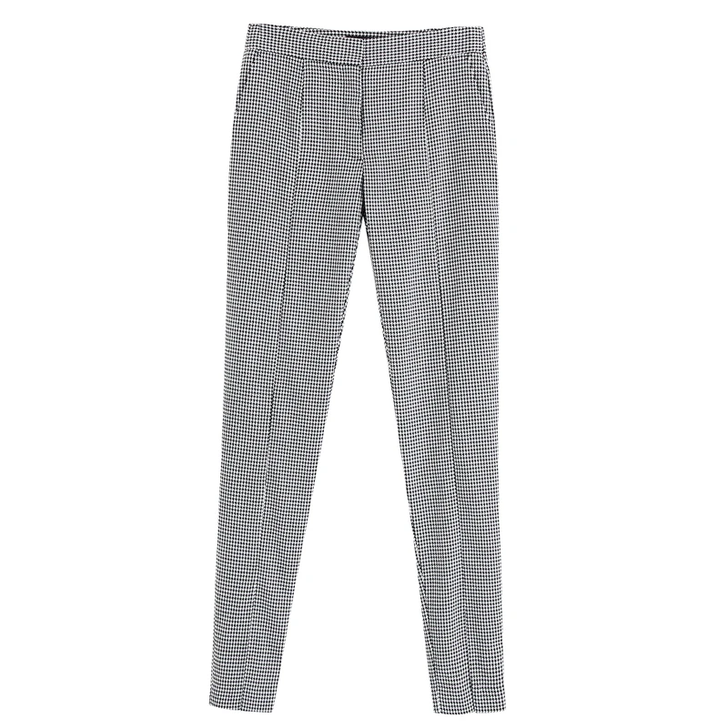 

Fandy Lokar Houndstooth Pants Women Fashion Split Straight Trousers Women Elegant Pockets Full Length Pants Female Ladies IL
