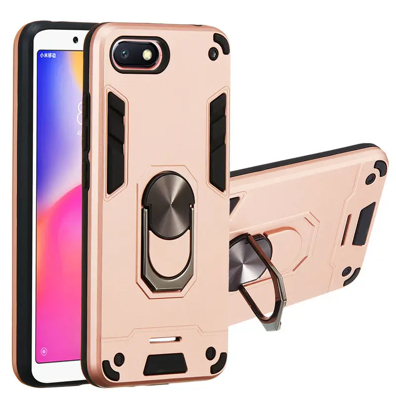 

Xiaomi Redmi 6A Case Luxury Shockproof Phone Case For Redmi 6A Magnetic Metal Finger Ring Heavy Protective Back Cover 5.45 inch