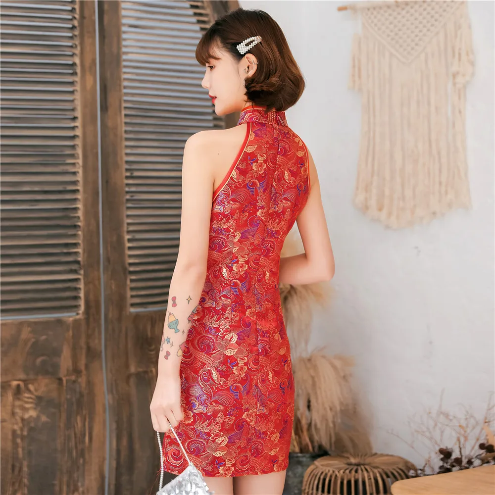 Satin Chinese Dress Women Sleeveless Sexy Qipao Summer Traditional Oversize 3XL Red