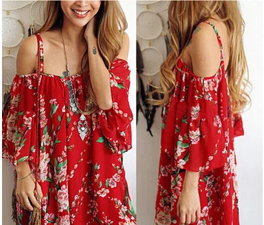 

1142 AliExpress New Products Ozhouzhan Large Size Dress Hot Selling Printed Chiffon Blouse Strapped Dress