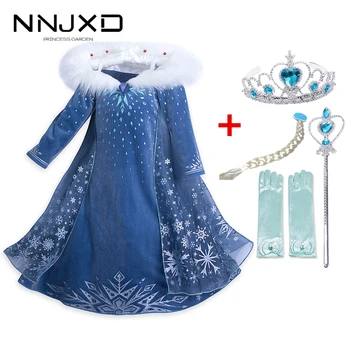 

Halloween Costume For Girls Snowflake Print Winter Long Sleeves Princess Party Cosplay Clothes Kids Vestido 4-10Yrs