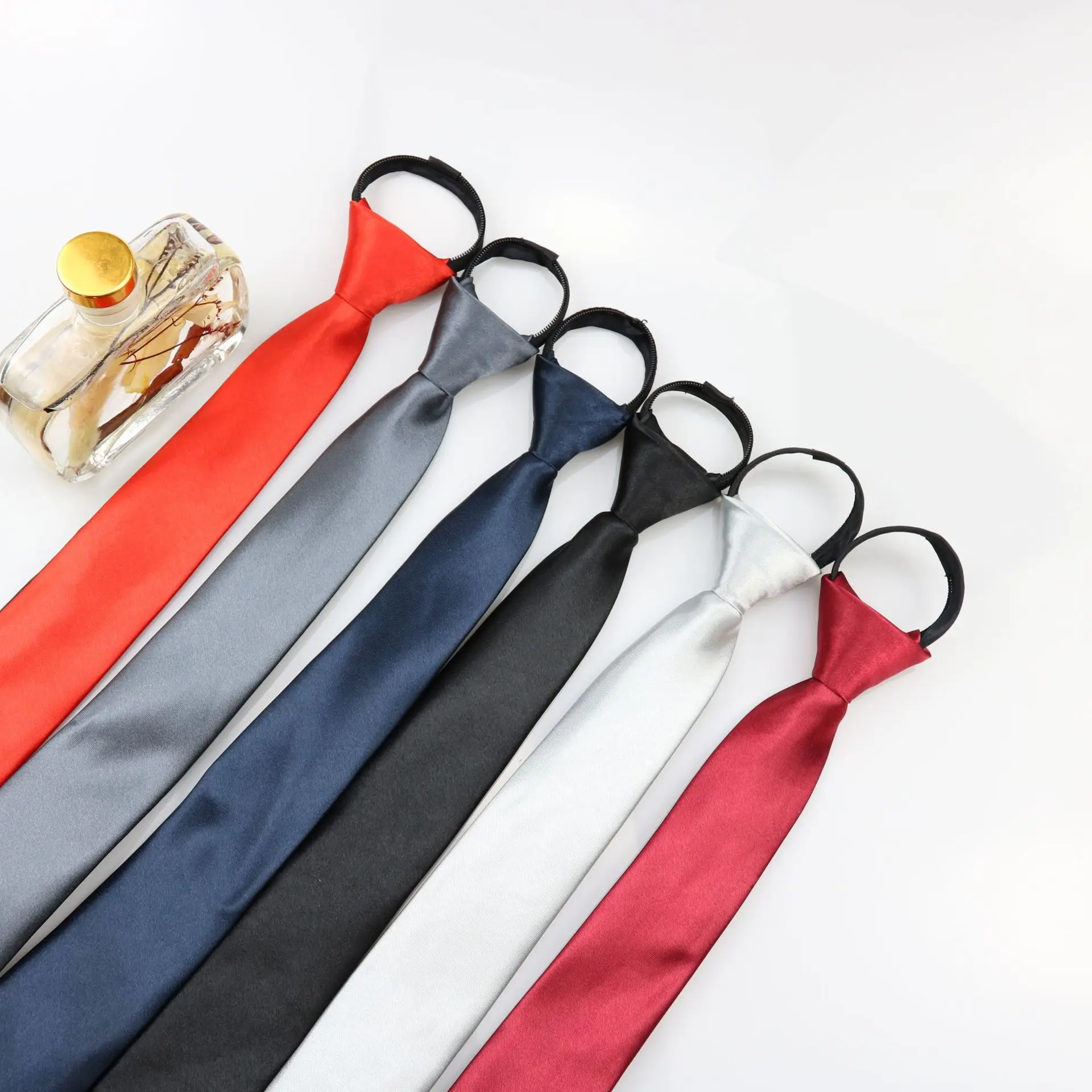 Silk Zipper Necktie For Men Women Tie for Boys Girls Suits 5cm SolidTies Slim Girls Neck tiie Gravatas Rubber Pre-tied Tie