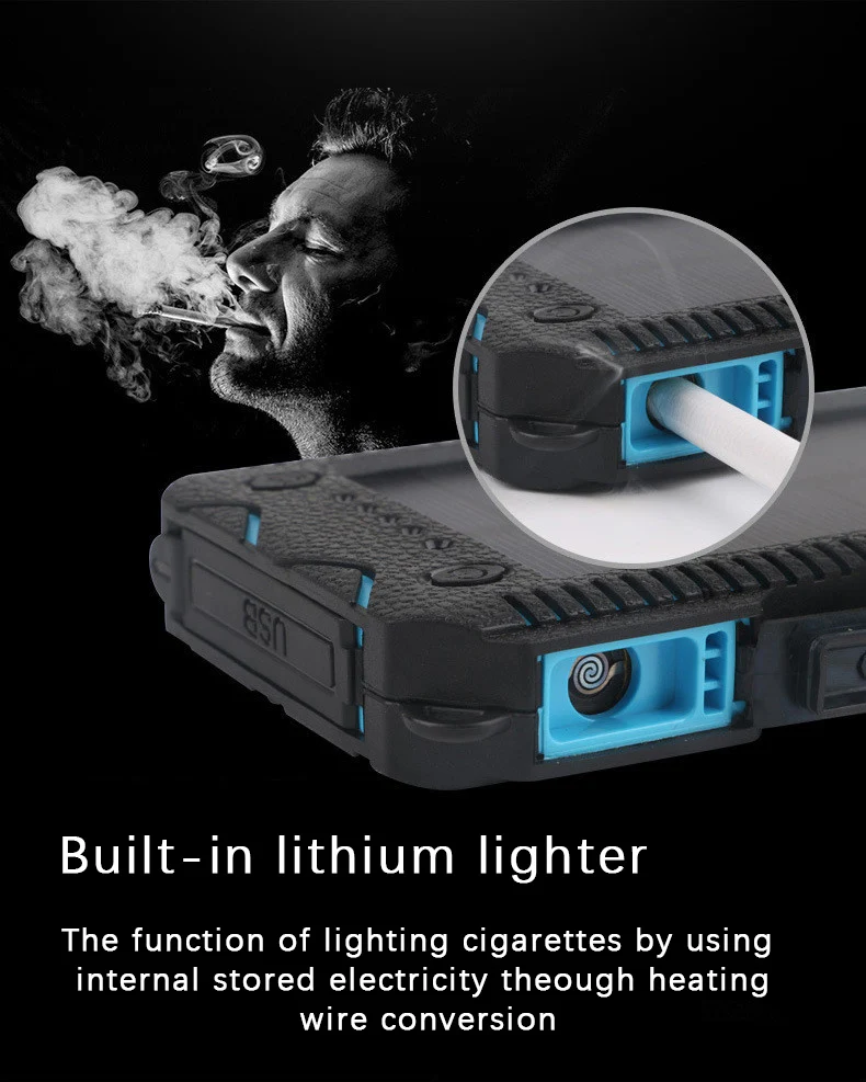 Солнечная батарея 20000 мАч водонепроницаемый Cargador Portatil двойной USB power Bank двойной светодиодный фонарик зажигалка с литиевой батареей