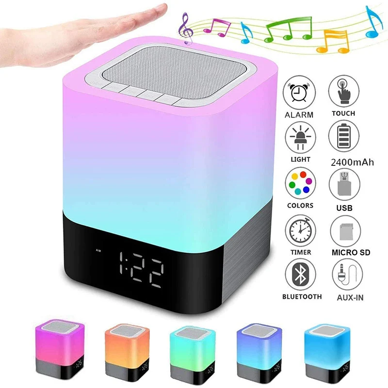 

Wireless Bluetooth Speaker Portable Speakers Night LED Lamp with Touch Control Alarm Clock MP3 Player Hands-free