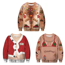 Кагустер Мода уродливые 3D Рождество печати мужские женские забавные толстовки с капюшонами уличный трикотаж o-образным вырезом Повседневные пуловеры футболки с надписью одежда