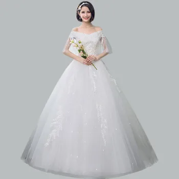 

Off The Shoulder Wedding Dress CR676 Half Sleeve Wedding Gown Embroidery Beading Vestido De Novia Lace Up Elegant Bridal Dresses